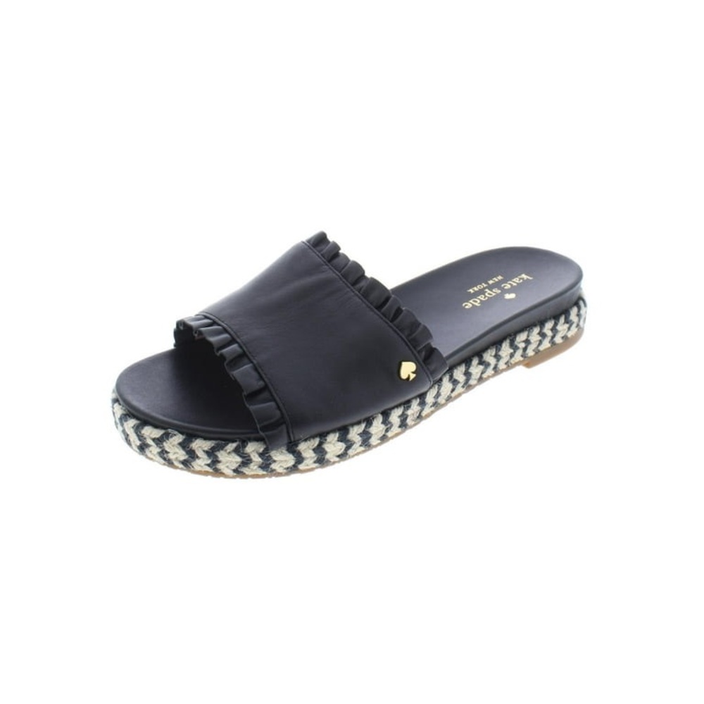 Kate Spade Womens Zahara Leather Slip On Flat Sandals Black 7